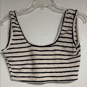 FREE PEOPLE BEACH STRIPED CROP TOP BLOUSE BLACK CREAM XS